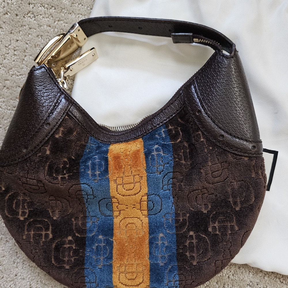 Auth Gucci Brown Mini Bag with Blue and Orange Stripes - Picture 5 of 12